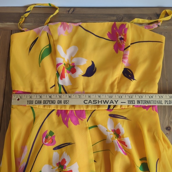 Vince Camuto Yellow Chiffon Fit and Flare Floral Dress - Picture 10 of 13